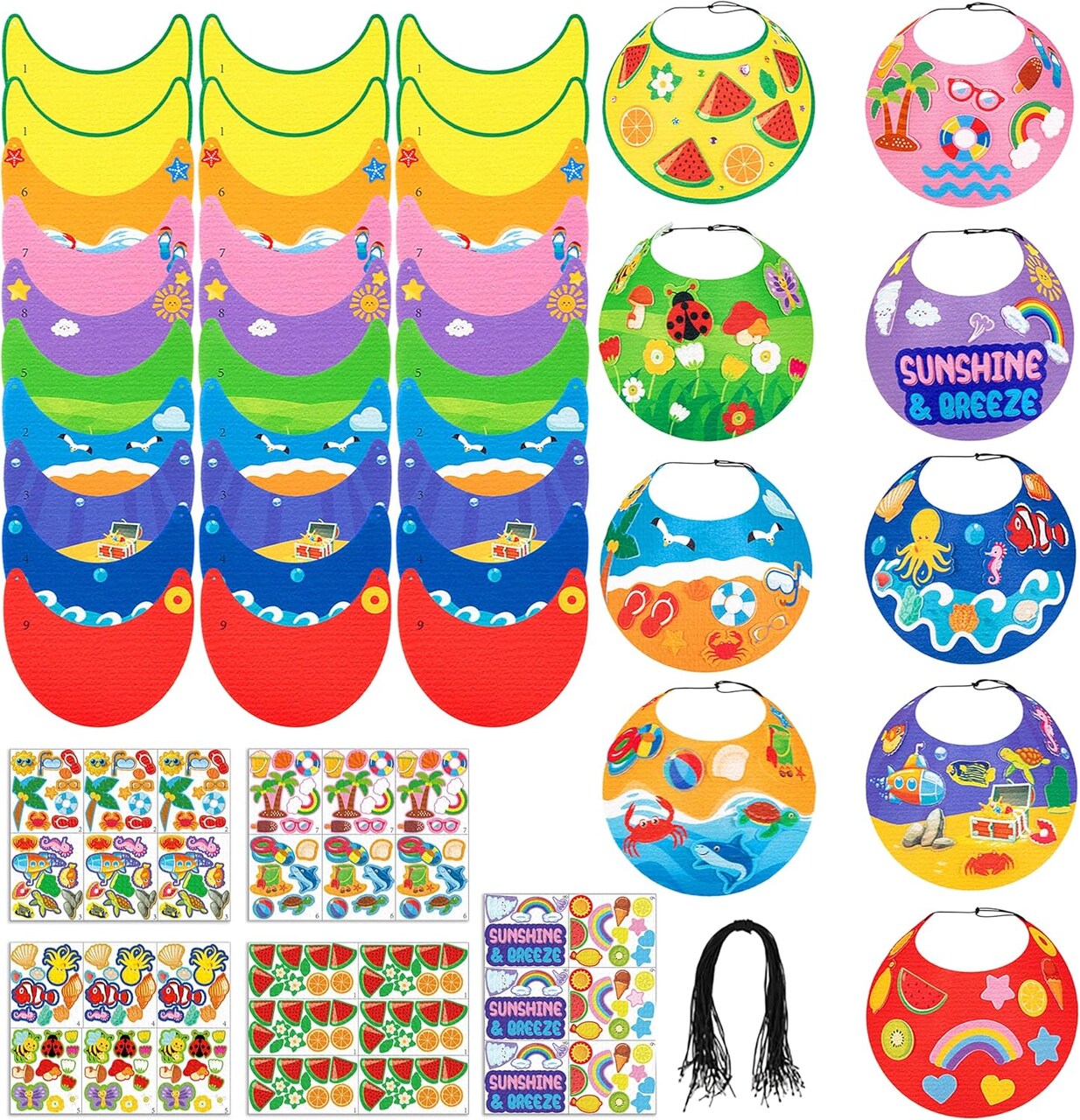30‑Piece DIY Felt Visor Hat Craft Kit for Kids | Bulk Summer Sun Hat Activities with Stickers for Hawaiian Luau, Under the Sea & Beach Party Supplies